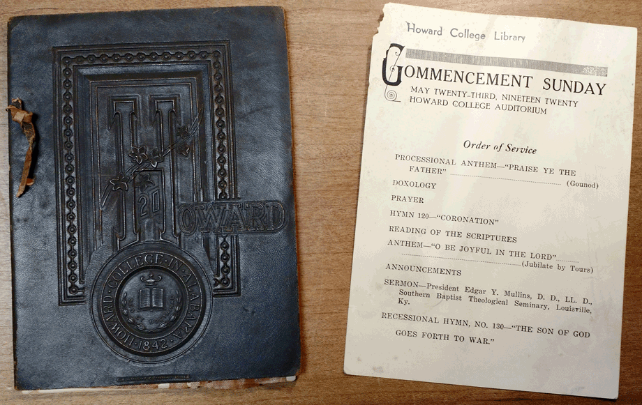 Commencement invitations, stamped leather cover and page from 1920