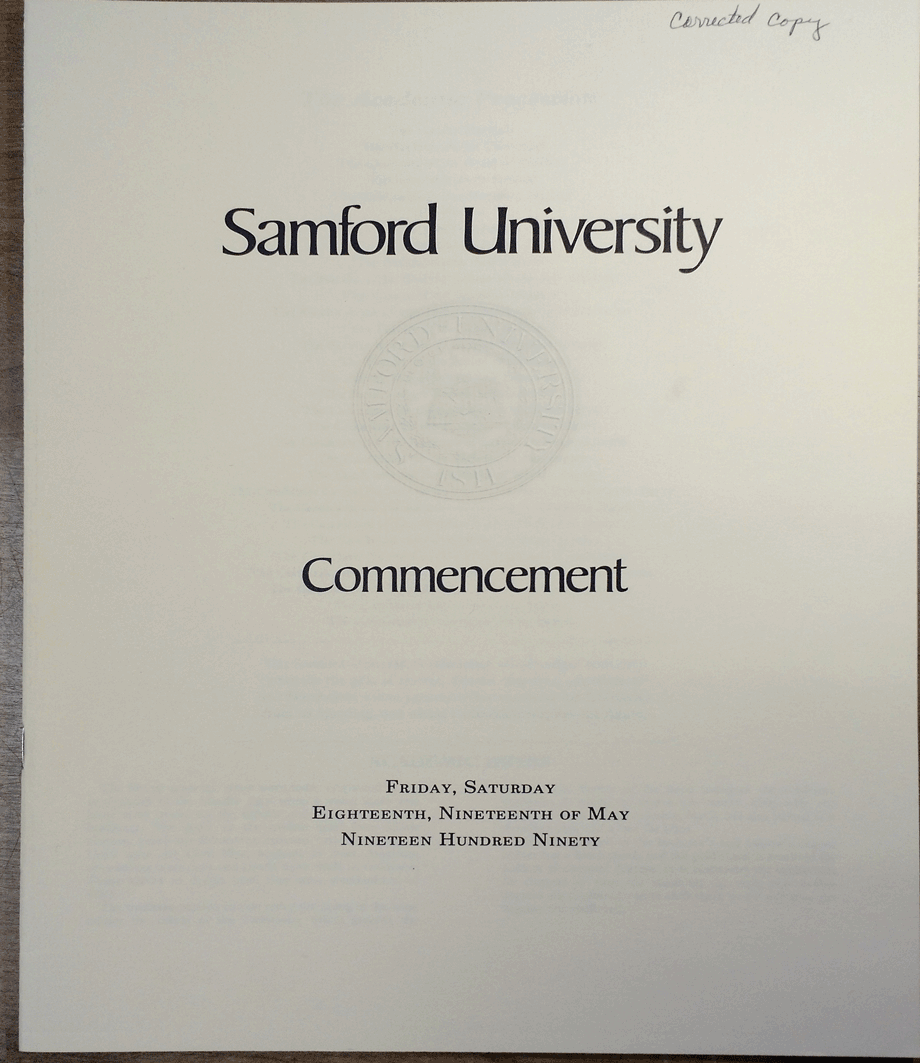 Commencement program from 1990