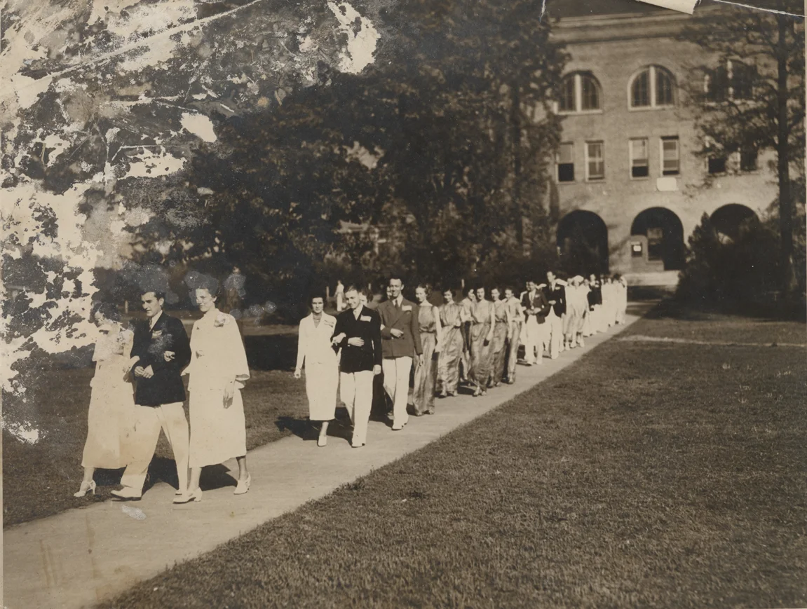 Students walking across campus