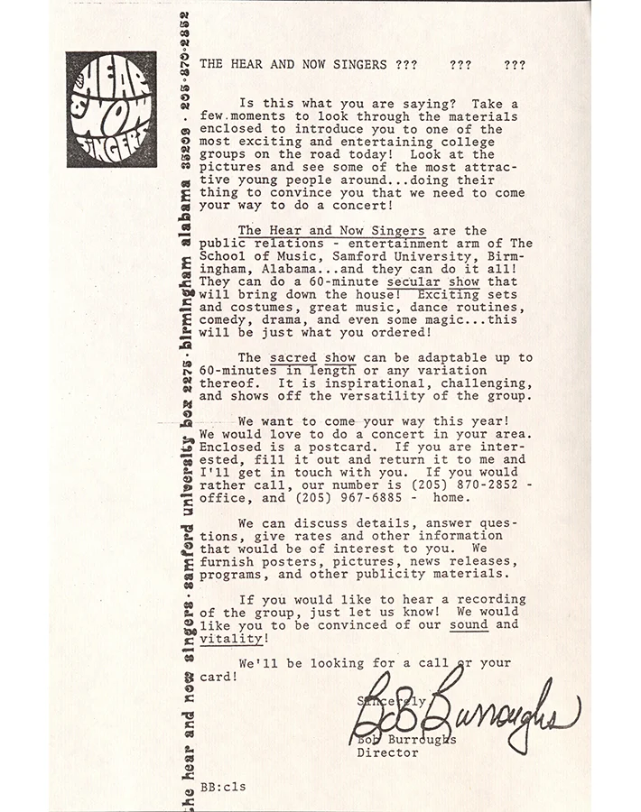 Letter authored by director Bob Burroughs